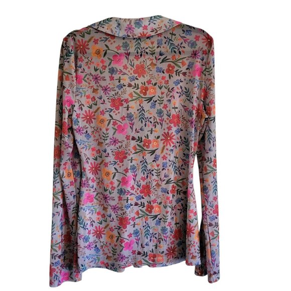 Natural Life Top Women's XL Multicolor Floral Sheer Rusched Front Carina Boho - Picture 2 of 9